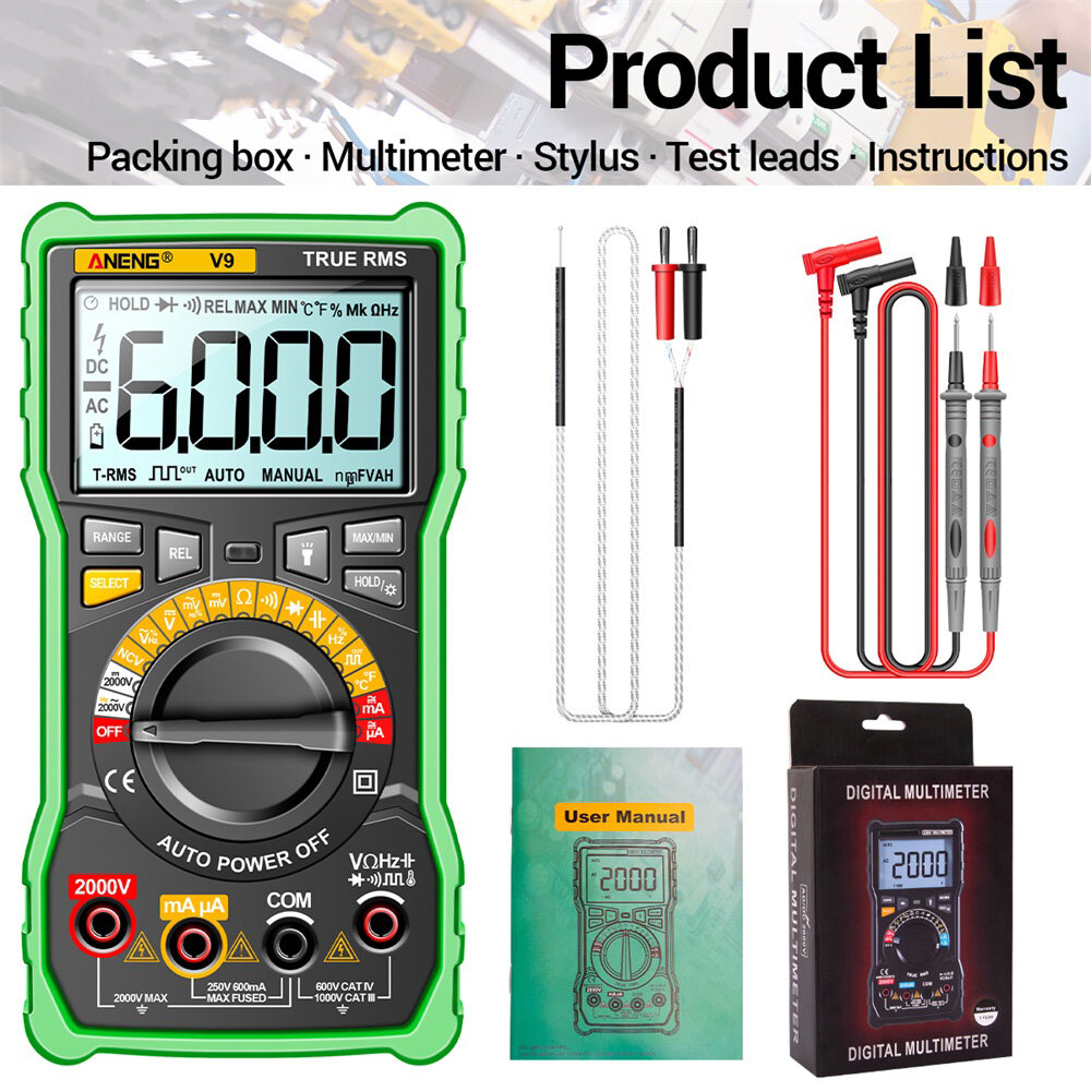 Foriot ANENG Multimeter Digital Manual-Ranging Voltmeter Tests Batteries AC/DC Current Resistance Diodes Volt 2000V