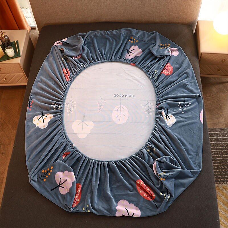 【JJT】Bed Cover With Elastic Bed Sheet Queen Size Gray Color Flannel Fitted Sheets Four Corners With Elastic Band