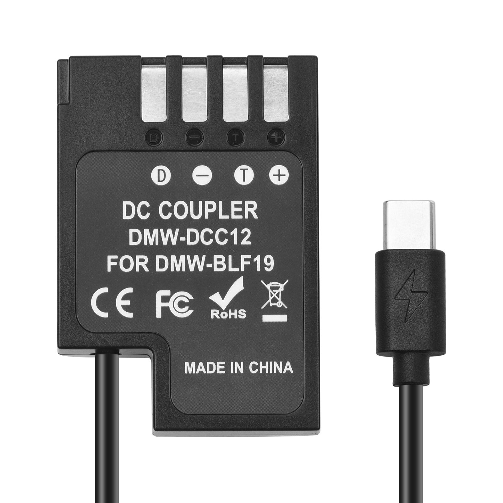 Andoer DMW-DCC12 Dummy Battery USB-C Coupler Adapter BLF19 Dummy Battery Coupler with USB Type-C Spring Power Cable Replacement for Panasonic Lumix DMC-GH5 GH5s GH5m GH4 GH4K GH3 GH3K G9 Camera