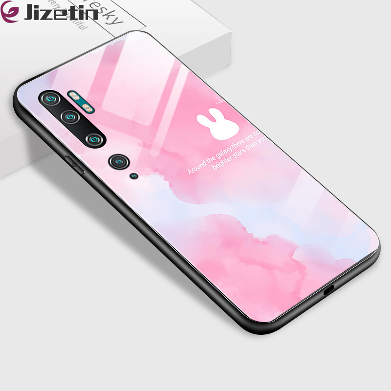 Jizetin Hard Case For Xiaomi MI Note 10 Note 10 Pro CC9 Pro Note10 Lite Multicolored Dreamlike Painting Design Shockproof Glossy Case Tempered Glass Back Cover Casing