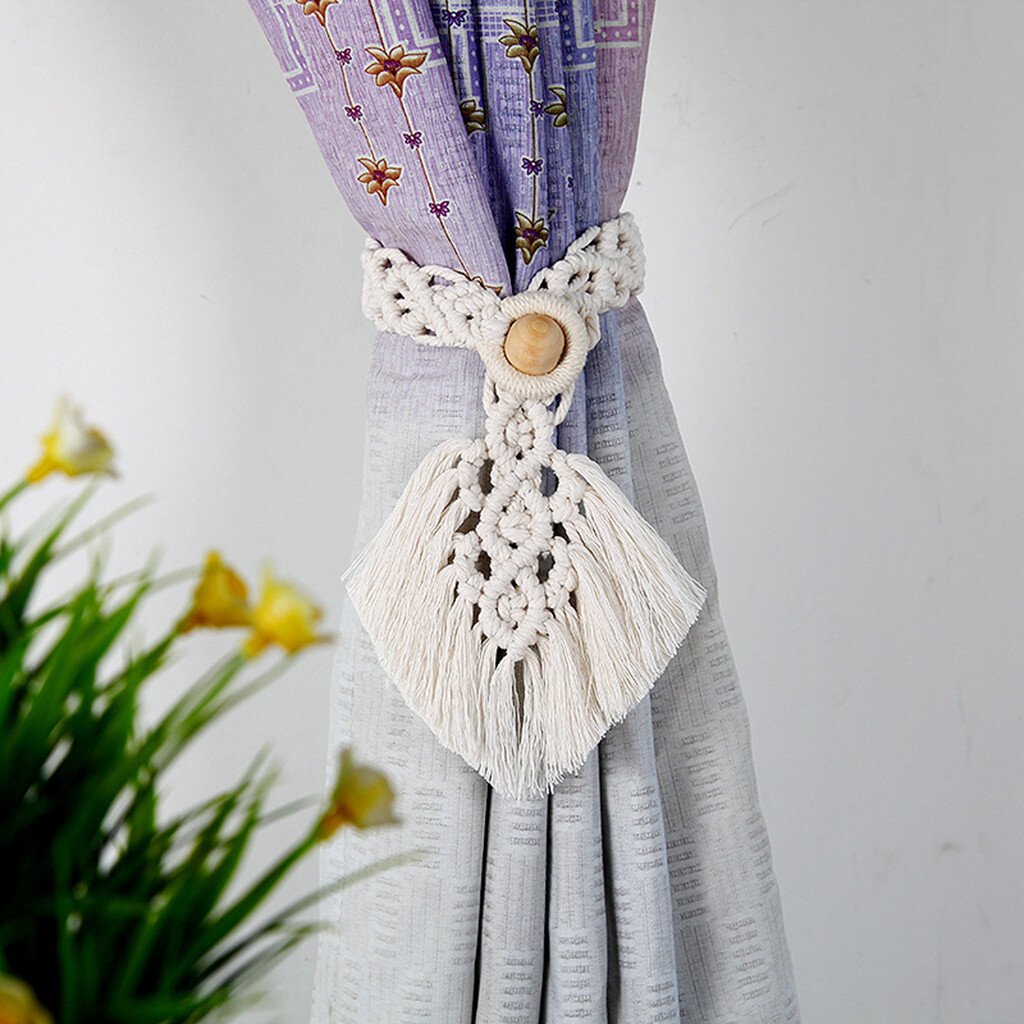 Baoblaze Boho Curtain Tiebacks Cotton Macrame Curtain Holder Curtain Drawstring Cotton Rope Holdbacks Tiebacks Curtain Clips Holder for Home Decor