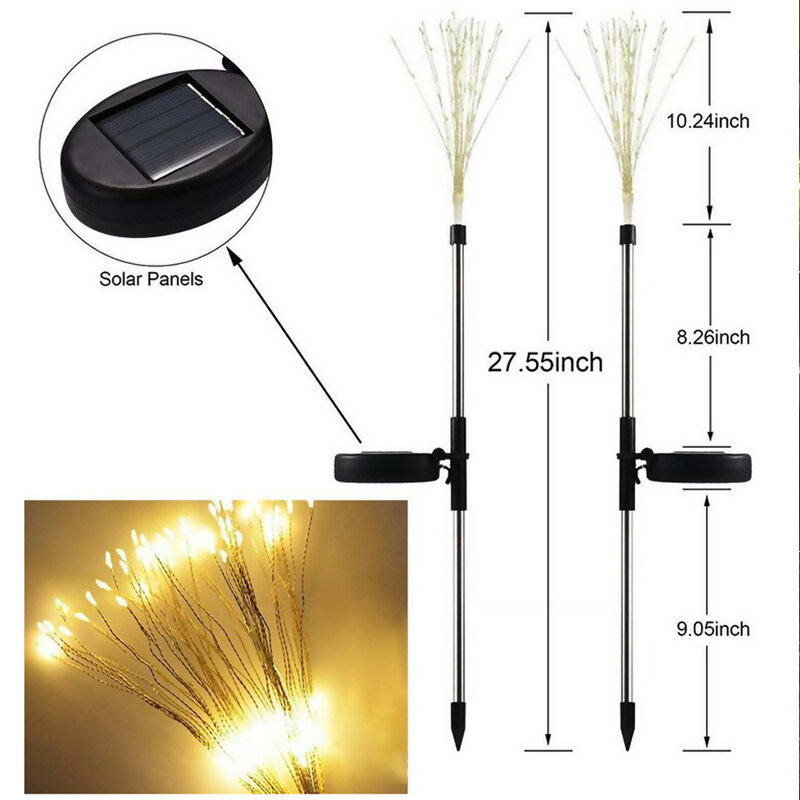 【lightingeverthing】Solar Powered Outdoor Grass Globe Dandelion Fireworks Lamp Flash String 90 /120/150 LED For Garden Lawn Landscape Holiday Light