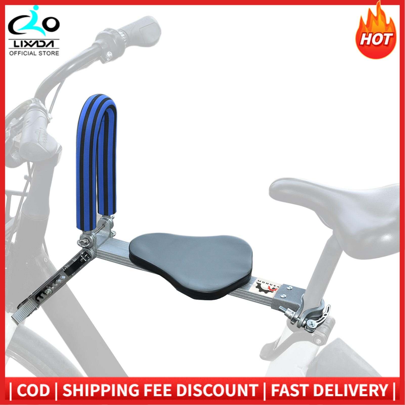 Ghế xe đạp trẻ em gấp được với túi đựng đồ lan can, gắn trước xe đạp siêu nhẹ tiện dụng, địu xe đạp trẻ em