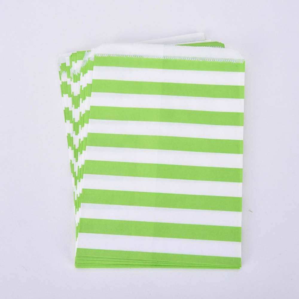 100x Candy Stripe Paper Bags Sweet Favour Green Fruit Party Sweets Wedding Cake Buffet Gift By Bsgxshdak.
