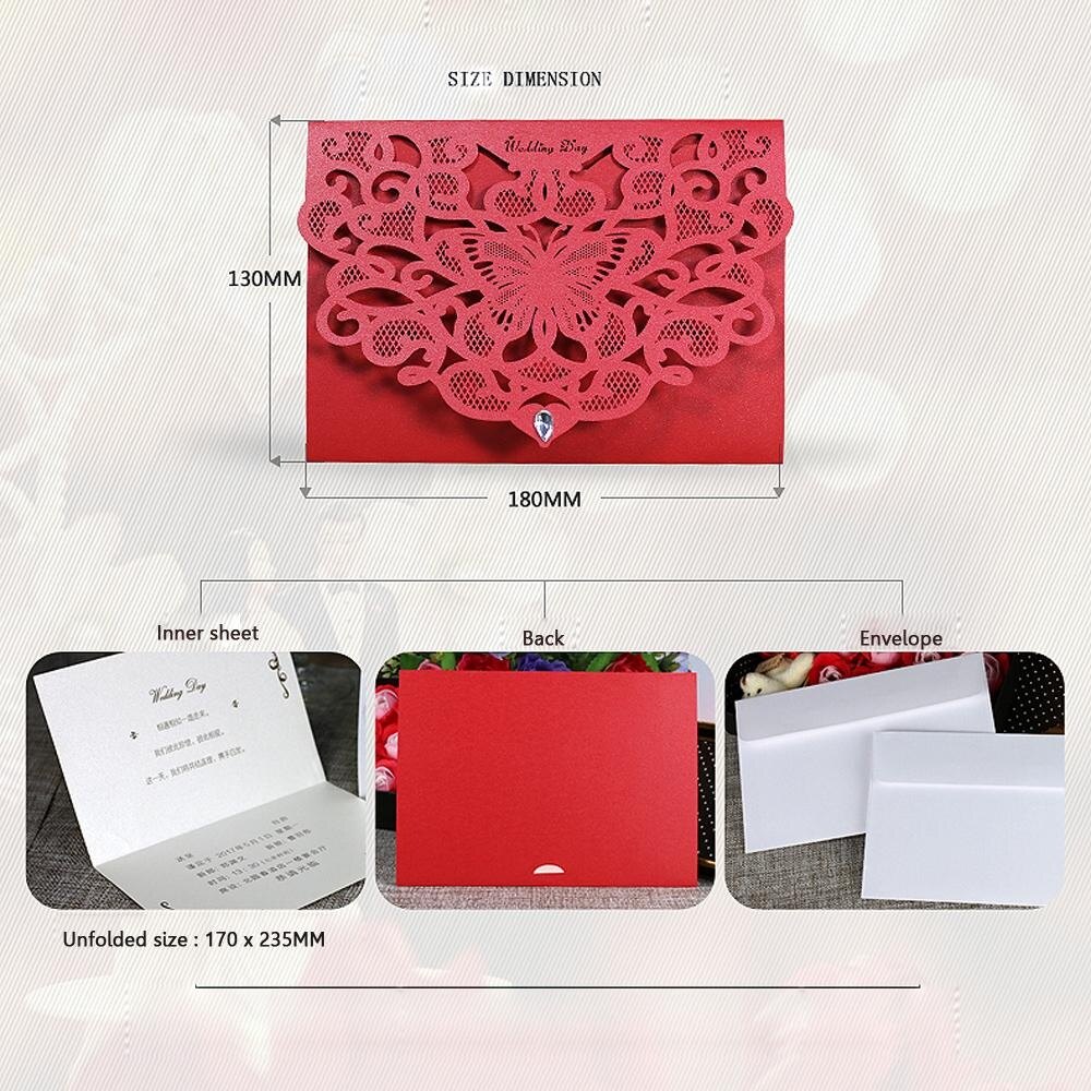 10cs Laser Cut Wedding Invitation Card Heart Carved Pattern Wedding