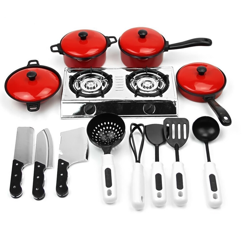 13 PCS Kids Play House Kitchen Toy Educational Toy Include Kitchen Pots Pans Cooking Food Dishes Cookware Cookware Playset