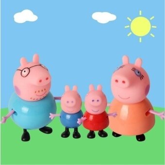 2set 8pcs/lot Plastic Pink Pig Toys PVC Action Figures FamilyMember Pig Toy Baby Kid