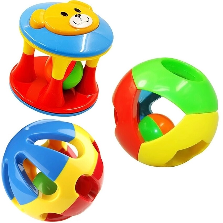 3 Pcs Set Anak Balita Bayi Instrumen Musik Mainan Pengocok Plastik Bel Dering Bola Tangan Shaker Kado Pendidikan-Intl