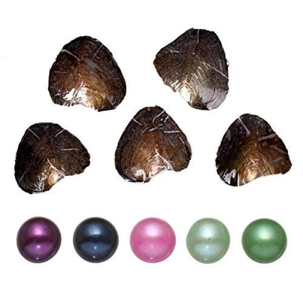 5 PC Air Tawar Berbudaya Cinta Tiram Mutiara Wish dengan Mutiara Di Dalam Lima Warna (Bentuk Bulat) (7-8 Mm). -Intl