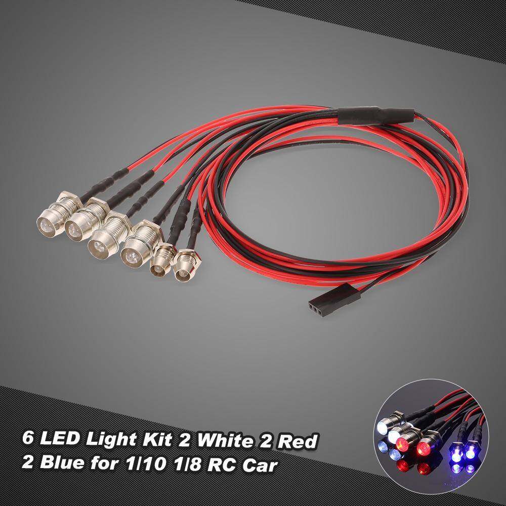 Mingshuoda 6 Kit Lampu LED 2 Putih 2 Merah 2 Biru untuk Mobil 1/8 HSP RC Tamiya D90 Traxxas 1/10 HPI RC4WD Aksial SCX10 RedCat
