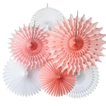 6pcs Birthday Decorations Tissue Paper Fan Set In Pink White For