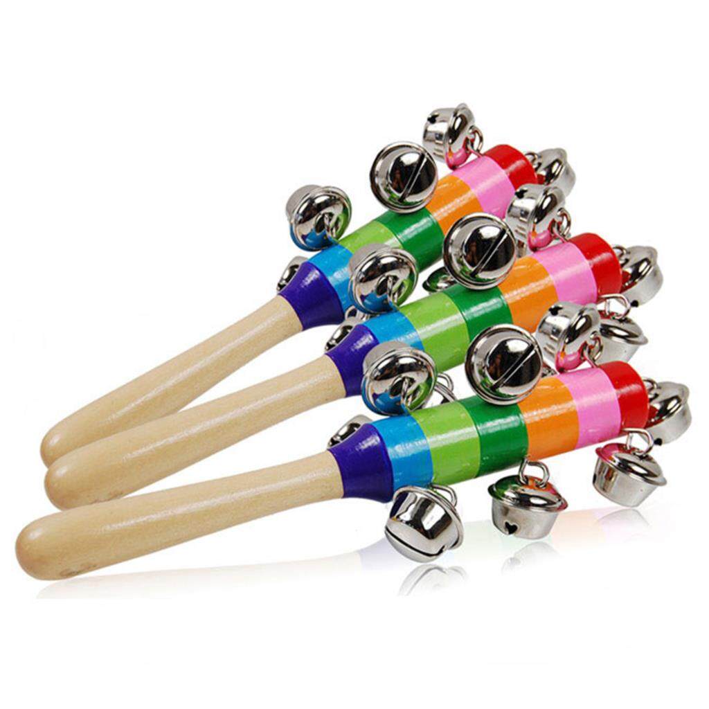 Bayi Mainan Kelontang Rainbow Shaker Tongkat Mainan Pendidikan Pegangan Kayu Aktivitas Bel Dering Rainbow Alat Musik