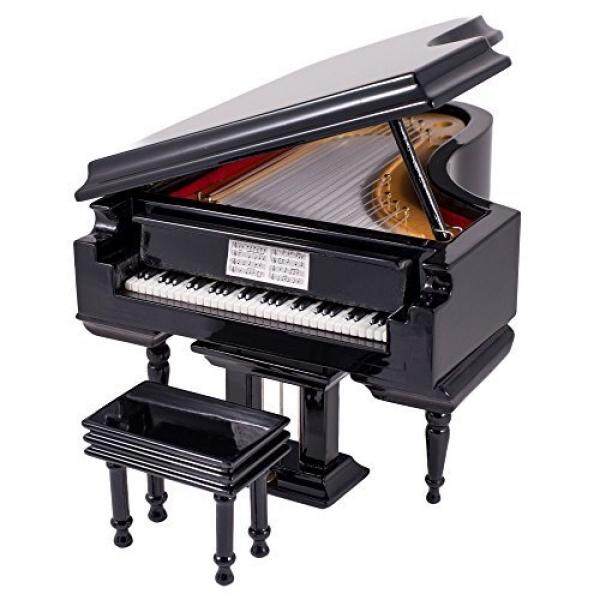 Black Baby Grand Piano Music Box with Bench and Black Case - Plays Fur Elise - intl