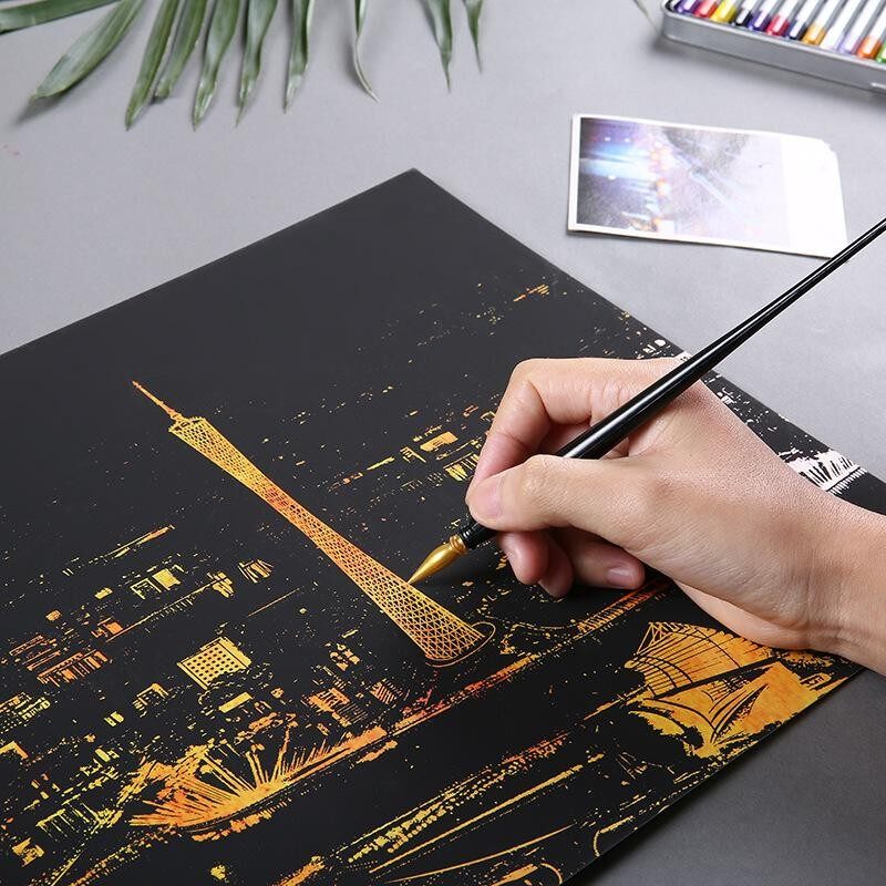 Cerah Kota Theme Diy Menggambar Gambar Dinding Lukisan Menggaruk Kartu, kota Emas Malam Tampilan Dekorasi Rumah Gaya: Guangzhou-Internasional
