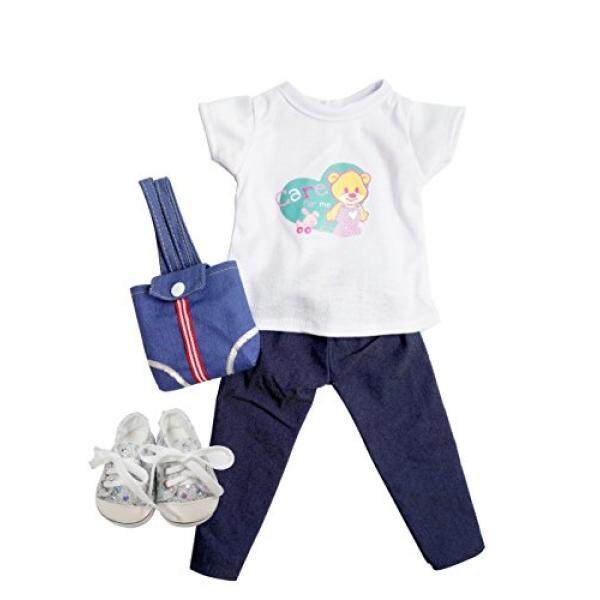Casual Doll Clothes Set Blue Jeans Matching White T-shirt 18 American Girl Accessories - intl