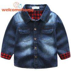 Fashion Children Boys Lapel Splicing-Plaid Denim Coats Jacket Kids Outwear(blue)-3-4yrs By Welcomehome
