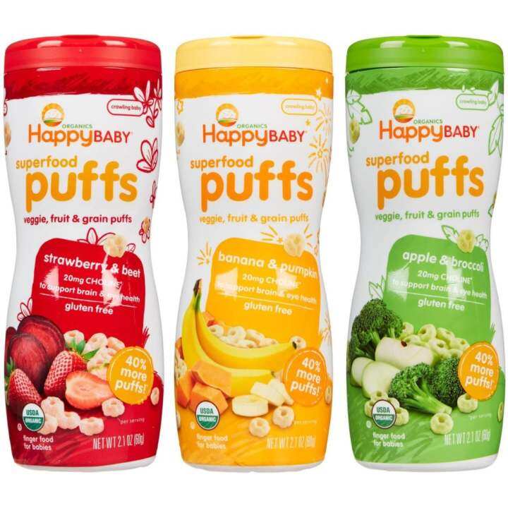 Happy Baby Organic Puffs Mixed 3 bottles (Apple, Banana