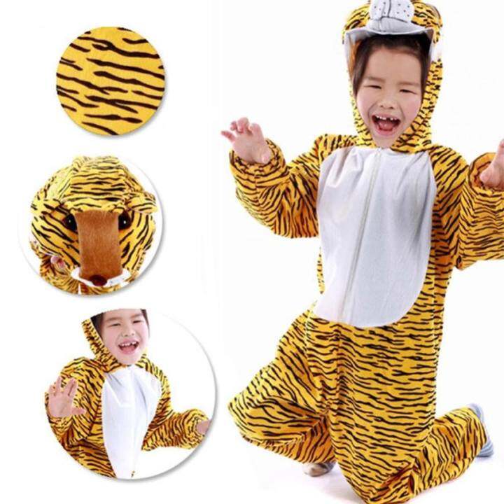 HDL Cute Cartoon Children Kids Costume Cosplay Animals Performance Halloween Jumpsuit For Boy Girl ( Tiger , Size: Xl )