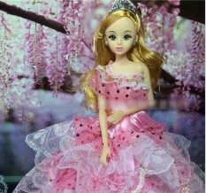Lan Lan 1 Pcs Pink Cerah Mewah Handmade Bahu Miring Gaya Putih Renda Renda Pesta Malam Gaun Rok untuk Barbie Pakaian Boneka Sepatu Rumah Boneka bermain Aksesoris (Titik-titik Warna Pola)