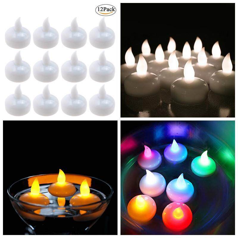 12 Pcs LED Lilin Mengambang Tahan Air Lilin Tanpa Api Tealight Kolam Renang Lilin Kecil Sempurna untuk Pernikahan Natal Dekorasi Pesta Indoor/Dekorasi Luar Ruangan-Intl