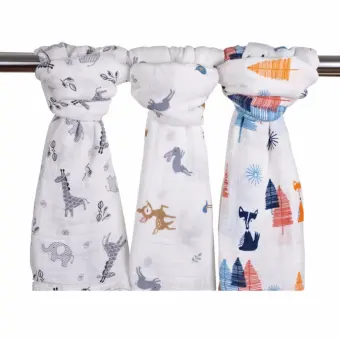 Little Jump Baby Muslin Baby Swaddle Blankets 47x47 3 Pack Fox