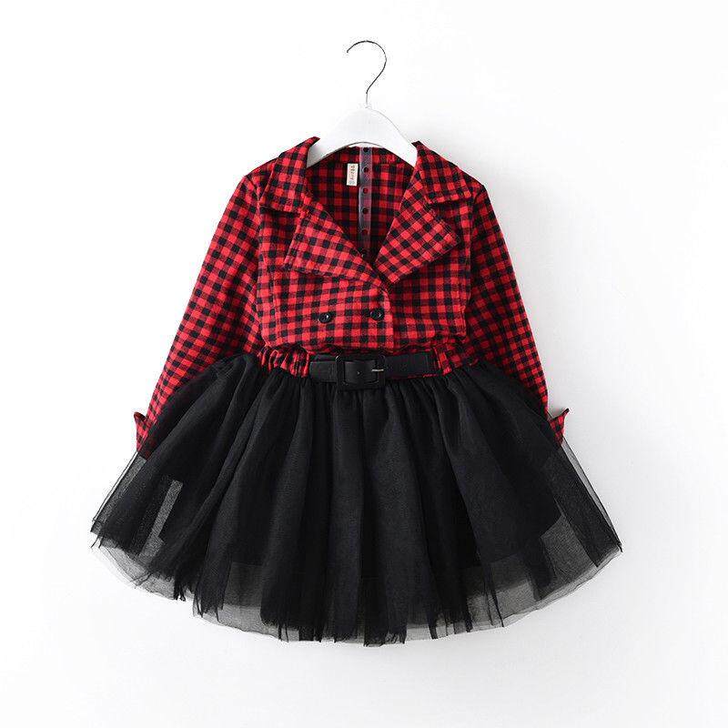 Lucu Bayi Anak Lengan Panjang Plaids Cek Pesta Putri Merah-Internasional