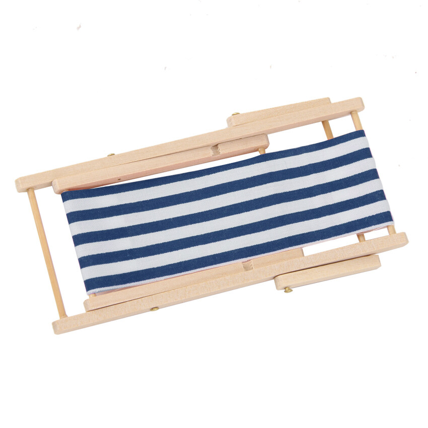 Beruntung Kursi Santai Panjang Kayu Biru Putih untuk 1/12 Miniatur Rumah Boneka Furniture-Intl