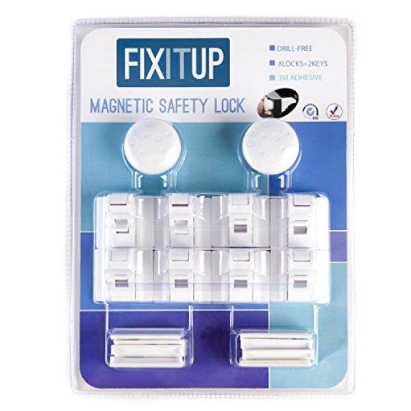 Kunci Kabinet Magnetik dengan Fix-It-UP-Bor Gratis & 3 M Perekat, Mudah Dipasang, 8 Kunci + 2 Kunci-Intl