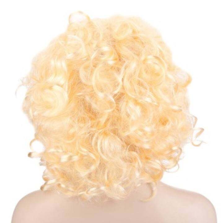 Medium Curly Light Gold Wigs Loose Spiral Perms Hair Cosplay Formarilyn Monroe
