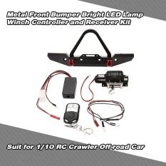 Metal Bumper Depan Lampu LED Terang Contpenggulung Winch dan Receiver Kit untuk 1/10 TRX-4 Perangkak RC Off-Road Mendaki Mobil