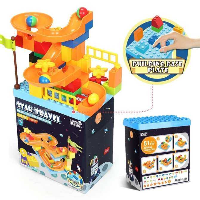 Sainsmart JR Marmer Run Balok Susun Set Bintang Perjalanan Balok Bangunan, Bata Geser Mainan Konstruksi (51 PCS)-Intl