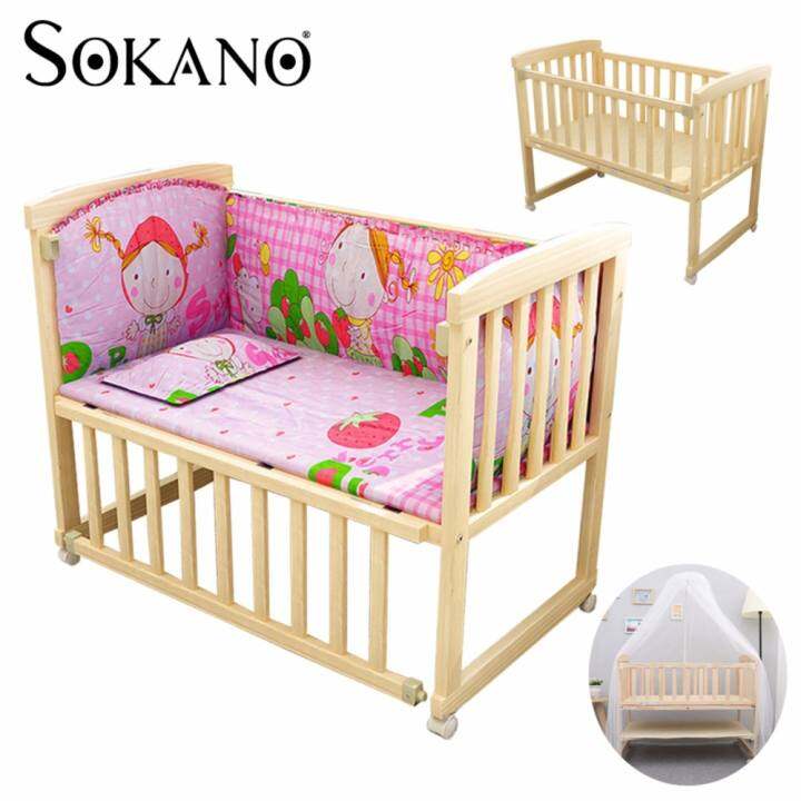 SOKANO HA222 Single Tier 3 in 1 Natural Paintless Nontoxic Easel Wooden Baby Cot and Cradle