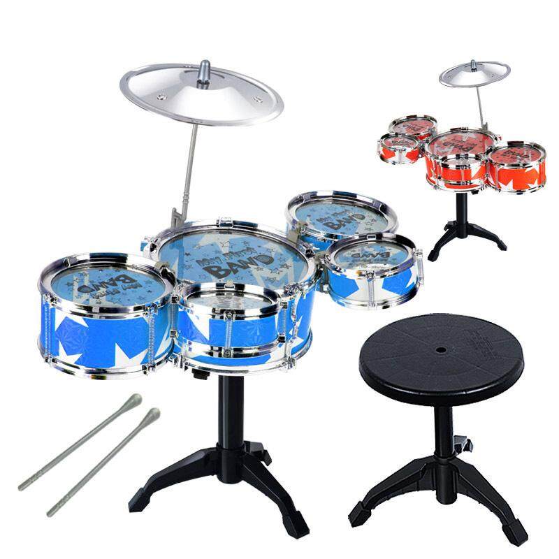 SS Anak-anak Alat Musik Mainan Jazz Drum Stik Drum Set dengan Kursi untuk Anak Laki-laki dan Perempuan Acak Warna-Internasional