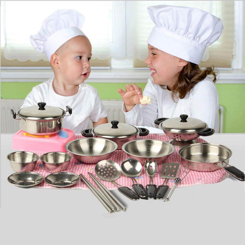 15 pieces Pretend toys Little chef Stainless,Kitchen Pretend Toys Stainless with Stainless Steel Pots and Pans Cookware,Kitchen Toys Pretend Cooking Toy