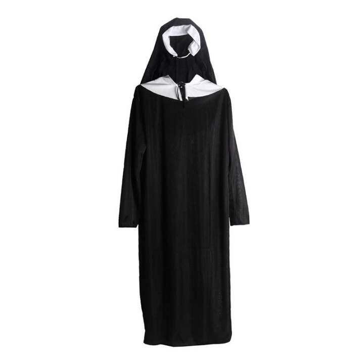 Women's Nun Costume Halloween Cosplay Adult Fancy Dress Religious Monk Outfit Black FZ51