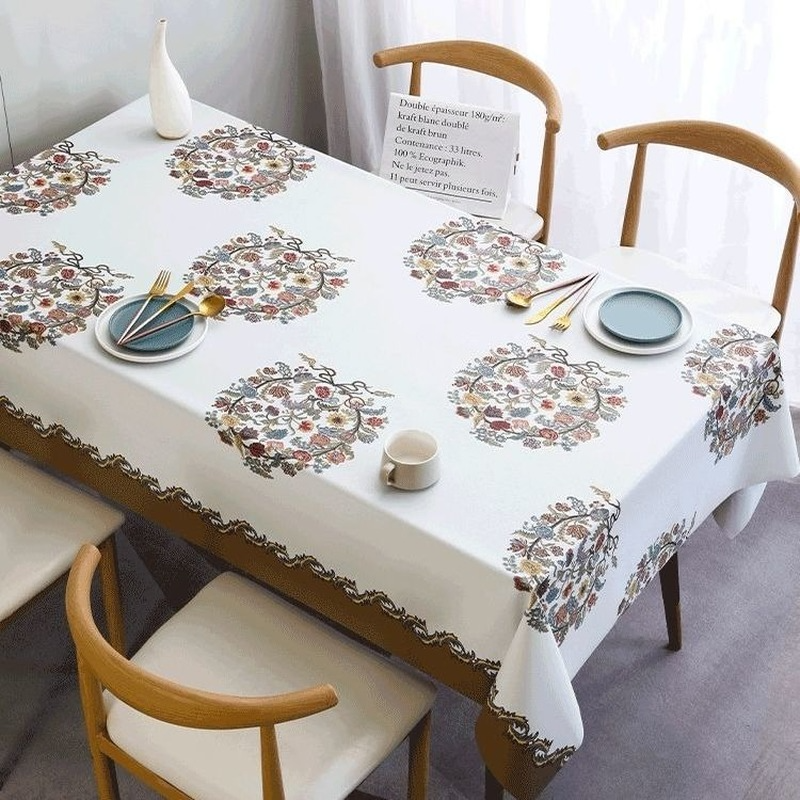 Lovehome Exquisite Print Tablecloth 2 4 6 8-Seater Rectangular Dining Table Cloth Waterproof Oilproof PVC Table Cover