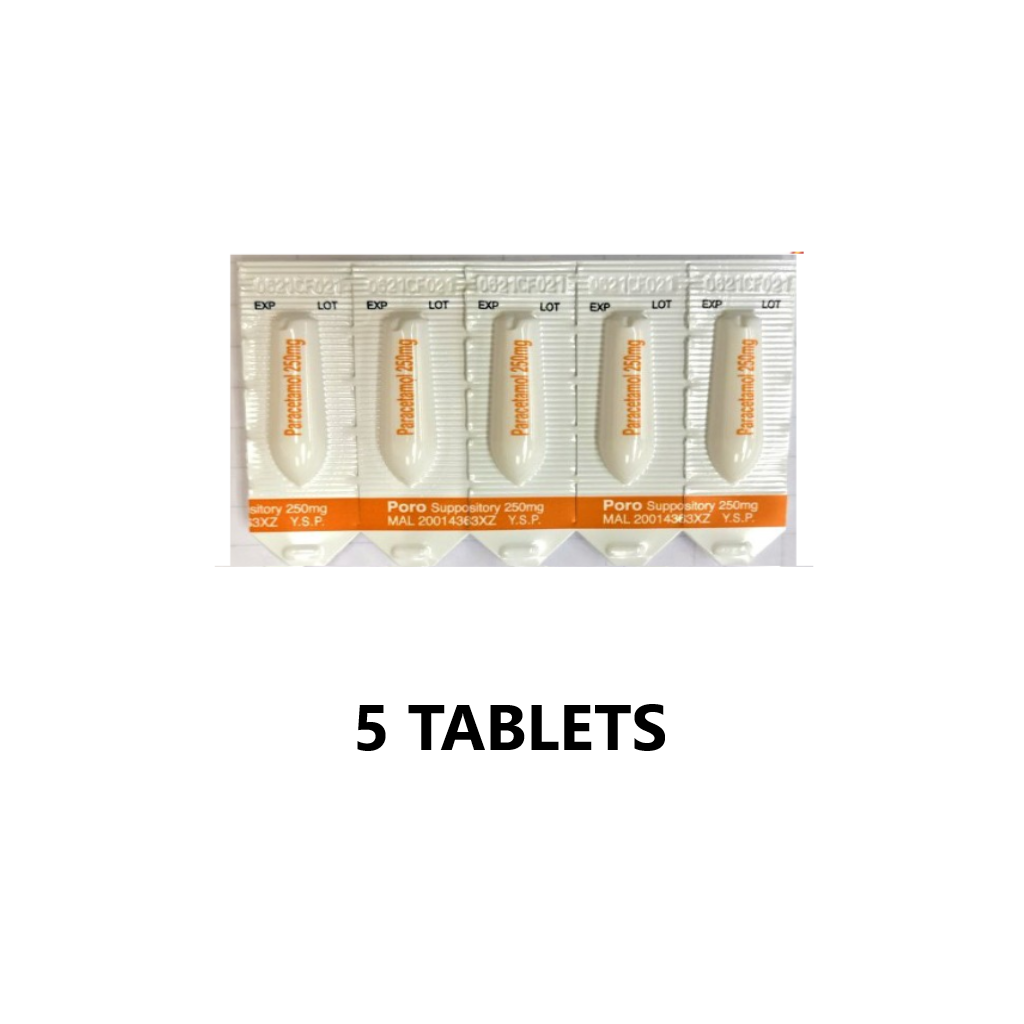 PARACETAMOL PORO SUPPOSITORY 125mg / 250mg ( 5 TABLETS ) Lazada