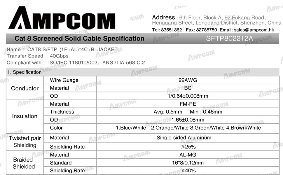 AMPCOM Mạng RJ45 Cáp Ethernet Máy tính CAT8/CAT7/CAT6A Cáp nối sẵn dây nối-Hỗ trợ độ dài tùy chỉnh