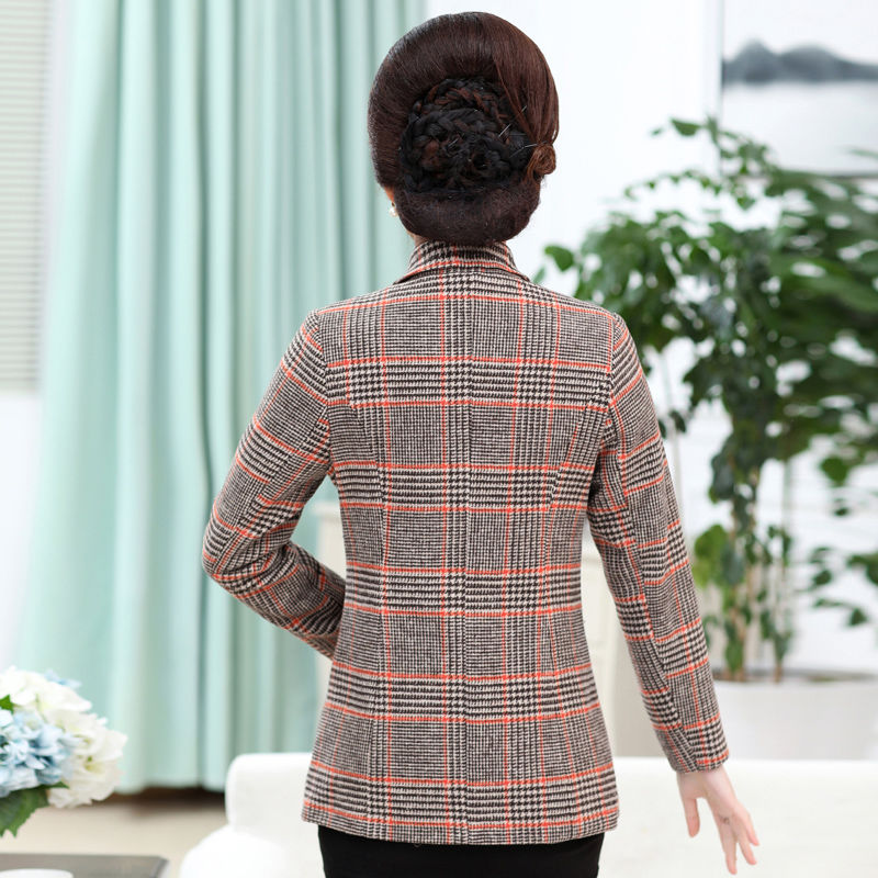 Áo Khoác Len Mỏng Cỡ Lớn Mùa Xuân Và Mùa Thu Cho Nữ Áo Khoác Ngắn Phong Cách Phương Tây Tuổi Trung Niên