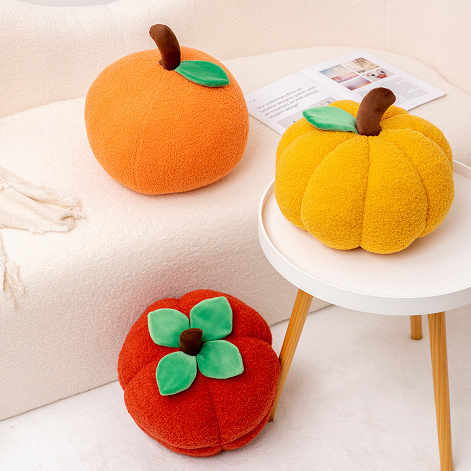 Throw Pillow Fruit Shape High Simulation Full Filling Comfortable Cartoon Soft Persimmon Pumpkin Orange Plush Toy Household Supplies