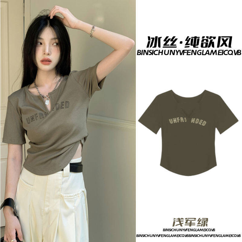 Y2k Women's Tshirt for Women oversized v-neck crop top Korean style summer