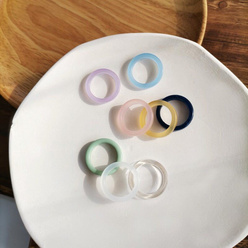 T-B Sweet Candy Color Resin Women Ring Artistic Temperament Ring Japanese Cute Girl Heart Index Finger Ring Student