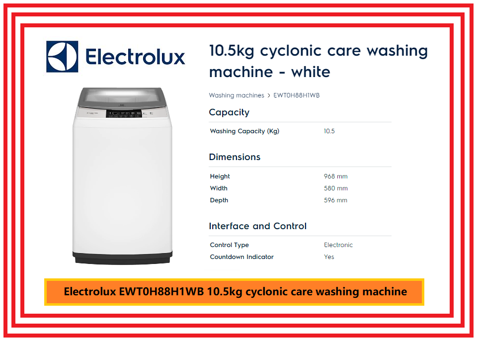 Electrolux EWT0H88H1WB 10.5kg cyclonic care washing machine Lazada