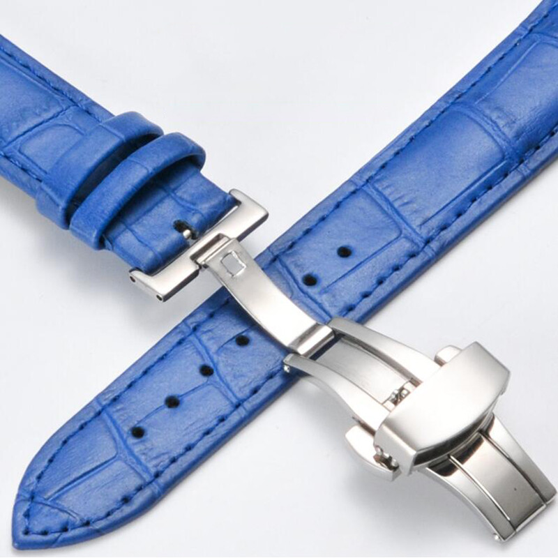 Genuine Leather Watchstrap Bracelet  Stainless Steel  Butterfly Buckle Watch Accessories Refit Vintage Wristband Strap Band