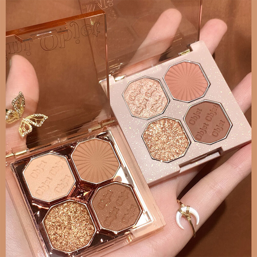 BEAUTYBIGBANG 4 Colors Eyeshadow Palette Earth Glitter Highlighter Eyeshadow Waterproof Not Smudge Eyeshadow Cosmetic Makeup