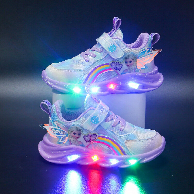 [Ready Stock] New Girls LED Light Shoes Mesh Girl Sneakers Baby Casual Shoes Little Girls Princess Light Shoes Suitable for 1-10 Years Old