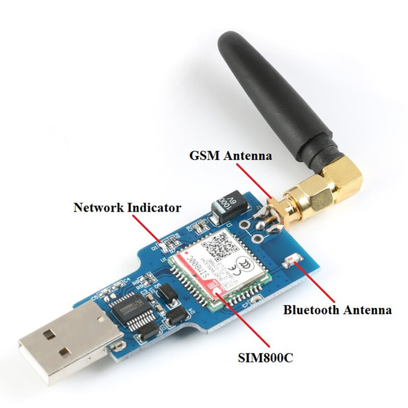 1PCS USB to GSM Module Quad-band GSM GPRS SIM800 SIM800C Module for Wireless Bluetooth SMS Messaging with Antenna