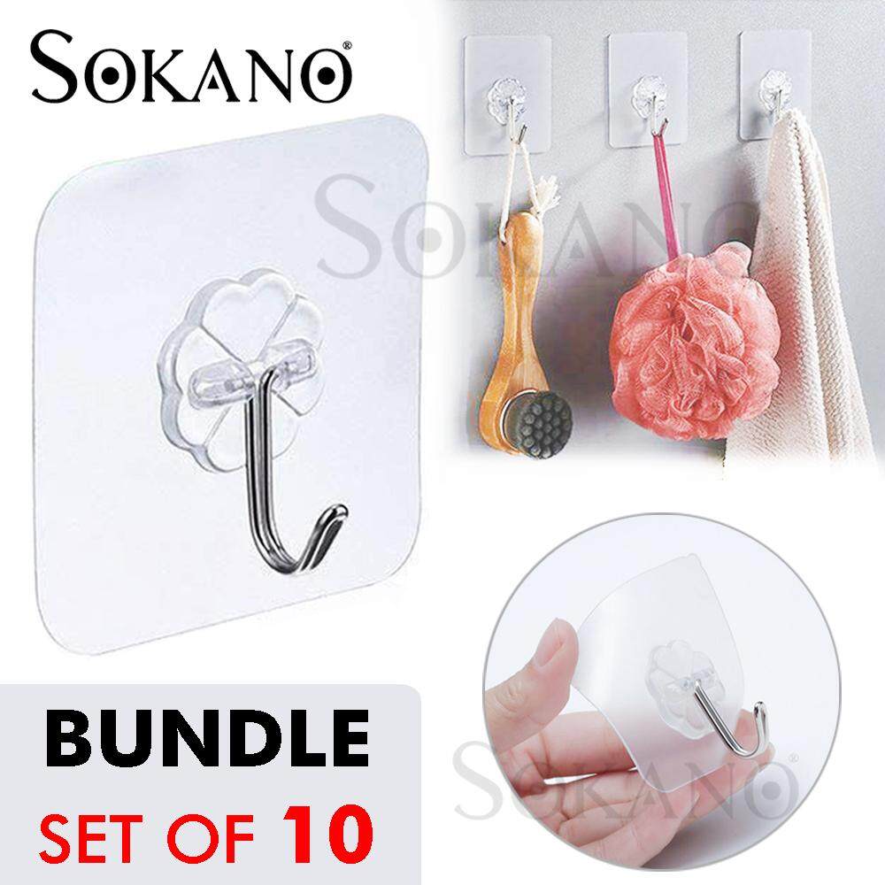 BUNDLE SET OF 10) SOKANO Magic Hook Without Nails Transparent Strong Sticky  Heavy Magic Wall Hook Adhesive Hooks | Lazada