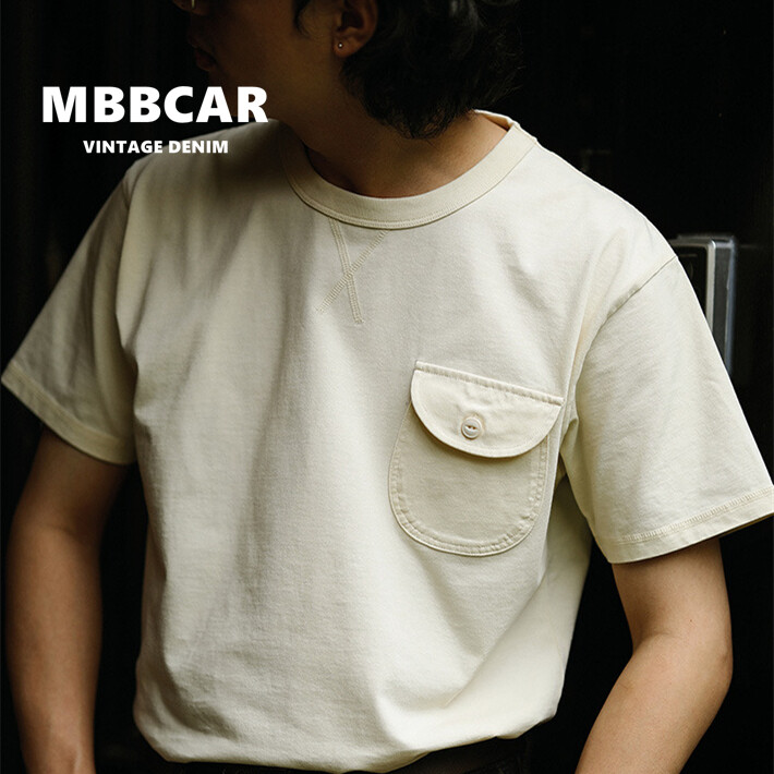 MBBCAR brand Tooling Style 2023 summer New Gentleman Washed Pocket Short Sleeve T-Shirt Original Design Heavy Cotton Round Neck Solid Color Men's Basic Bottoming Shirt