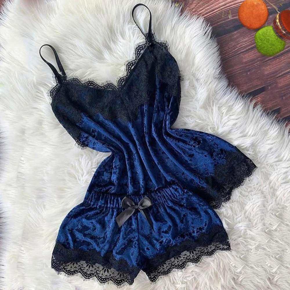 Nơi bán Phụ Nữ Mới Đồ Lót Gợi Cảm Áo Yếm Nơ Quần Ngắn Cổ Chữ V Áo Nhung Bộ Đồ Ngủ